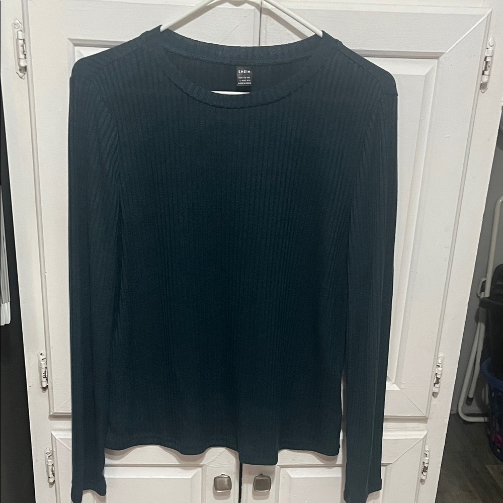 SHEIN Dark Teal Ribbed Blouse